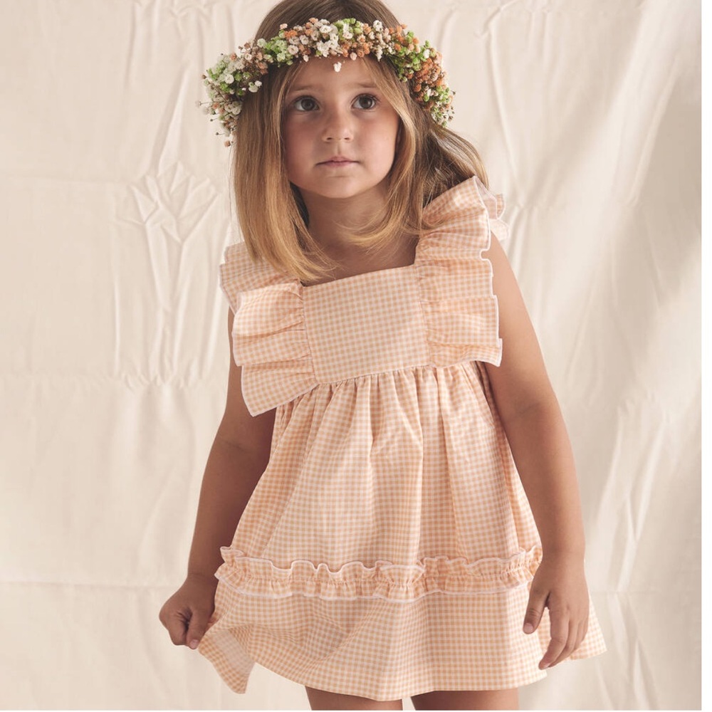 Babidu Orange and White Graham Dress